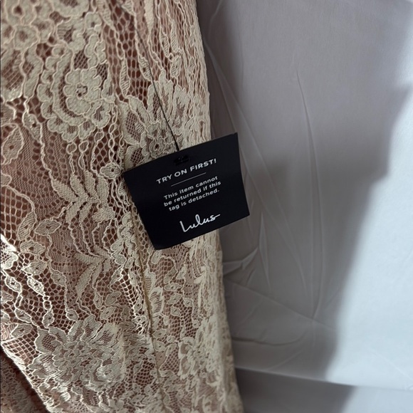 Lulus Stolen Moments Lace Halter Maxi Dress in Cream and Tan Size 1X - Picture 4 of 9